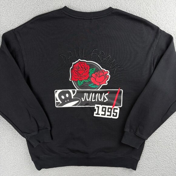 Paul Frank Tops - Paul Frank Sweatshirt Womens Large L Black Julius Monkey Rose Embroidery Sweater